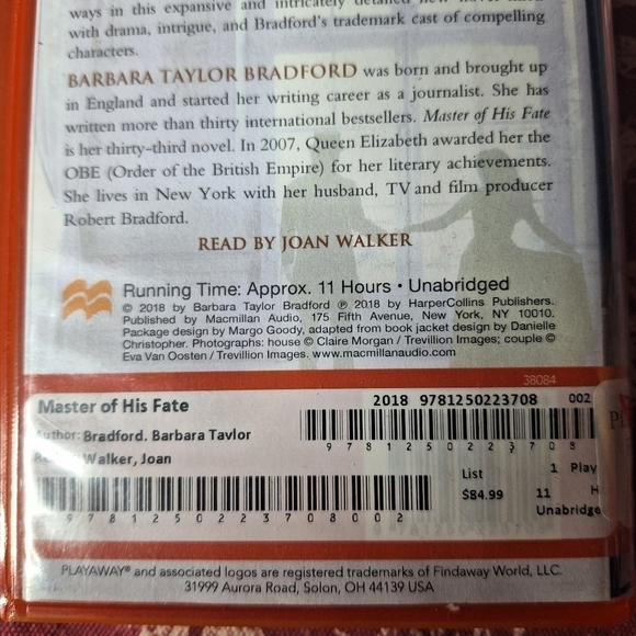 BARBARA TAYLOR BRADFORD'S MASTER OF HIS FATE PLAYAWAY AUDIO BOOK - Picture 4 of 6